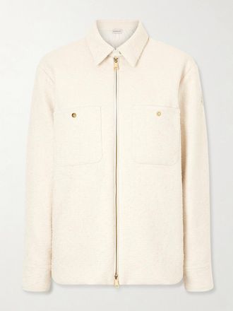Moncler Giacca Imbottita In Tweed E Shell Trapuntato Con Logo Applicato - Neutri