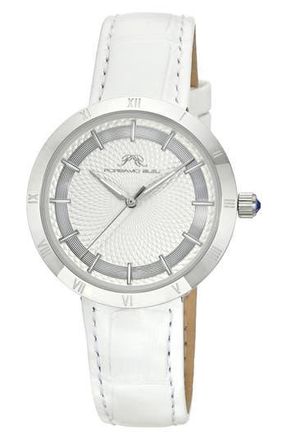 Porsamo Bleu Monroe Leather Strap Watch in White Silver Tone at Nordstrom Rack