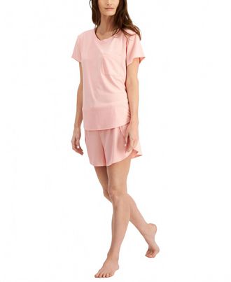 Alfani Pocket T-Shirt & Tulip-Hem Shorts Pajama Set In Satin Pink