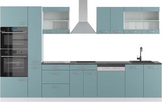 Vicco Mueble De Cocina R-line, Azul-gris-blanco, 350 Cm Con Armario Alto, Et Antracita