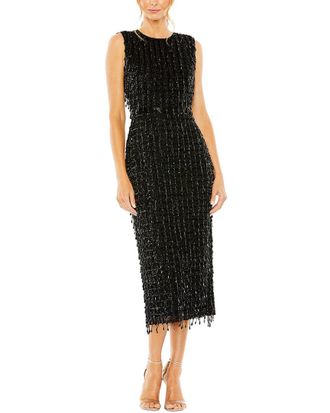 Mac Duggal High Neck Beaded Midi Dress