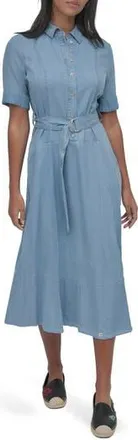 DKNY Belted Drop Waist Denim Midi Dress in Chambray at Nordstrom Rack, Size X-Large
