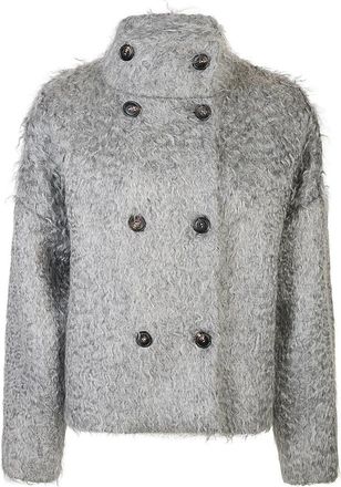 Eleventy Korte Shearling Jas - Dames - Jassen - Grijs - M - Wol - Jassen