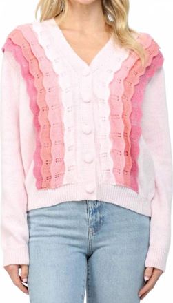 Fate Scallop Ruffle Cardigan Sweater In Pink