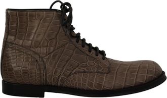 Dolce & Gabbana Derby Brogue Boots - Heren - Veterlaarzen - Grijs - 42 EU - Leer - Schoenen
