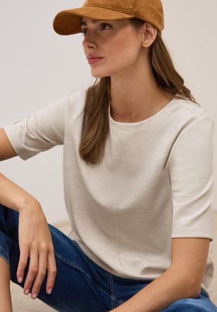 Cecil Sweatshirt CECIL, Damen, Gr. XXL (46), beige (light beige melange), Sweatware, Obermaterial: 48% Viskose, 45% Polyester, 7% Elasthan, unifarben, h&uuml;ftb