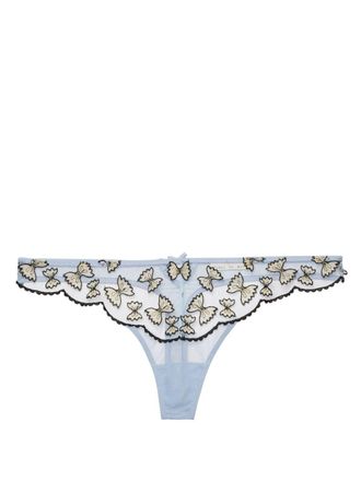 Fleur du Mal Farfalle embroidered thong - Blue