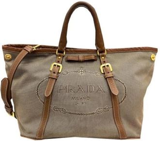 Prada Pre-owned Tote Bags, female, Beige, Size: ONE SIZE Pre-owned Canvas Tote Bag