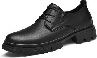 Generic Mens Leather Lace Up Platform Oxfords Round Toe Chunky Heel Lug Sole Soft Bottom Derby Casual Shoes Classic Work Office Business Dress Shoes (Black,11