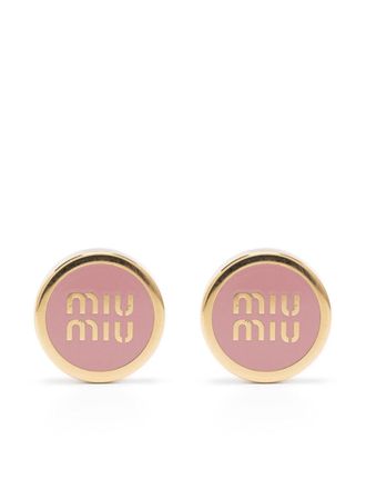 Miu Miu Oorbellen met logo reli&euml;f - Goud
