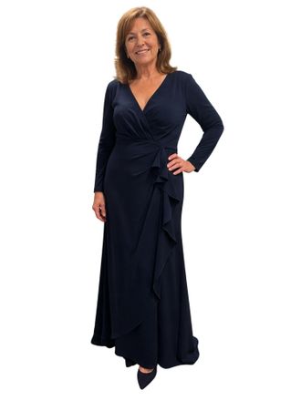 Jovani Crepe Long Sleeve Evening Dress In Navy