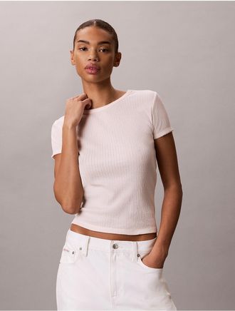 Calvin Klein Jeans Calvin Klein Womens Pointelle Knit Short Sleeve Top - Pink - XL