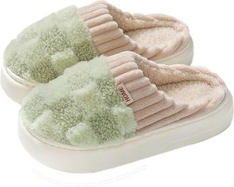 Generic Stomp Feeling Cotton Slippers Autumn And Winter Indoor Home Thick Bottom Warm Plush Slippers(Green[square],6-6.5)