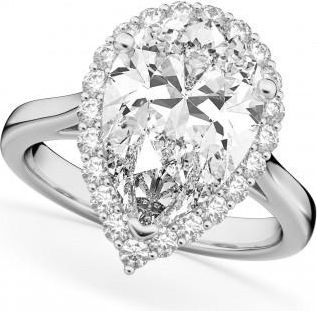 Allurez Pear Cut Halo Moissanite & Diamond Engagement Ring 14K White Gold 5.44ct