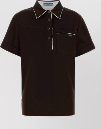 Prada cotton polo shirt short sleeves collar pocket piping