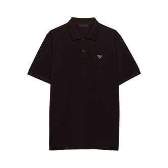 Prada Ribbed Knit Triangle Logo Polo Shirt