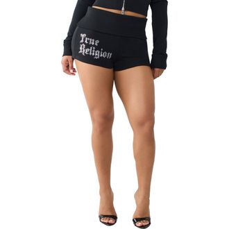 True Religion Crystals Fold Over Waistband Shorts in Jet Black at Nordstrom, Size Xx-Large