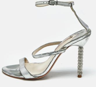 Sophia Webster Rose Silver Leather Rosalind Crystal Heel Ankle Strap Sandals