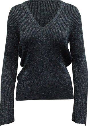 Chlo&eacute; Chloe Lam&eacute; Ribbed Knit Sweater in Navy Blue Viscose