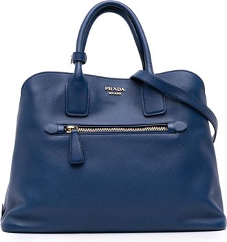 Prada Pre-owned Womens Galleria Top Handle Satchel - Dark Blue Leather - One Size