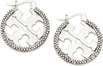Tory Burch Kleine Icon Pav&eacute; Hoops - Dames - Oorbellen - Grijs - ONE Size - Accessoires