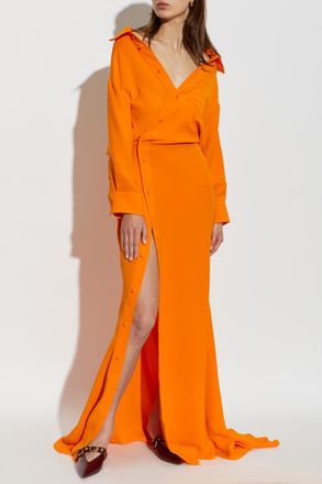 Balenciaga Silk Dress With Long Sleeves, Womens, Orange