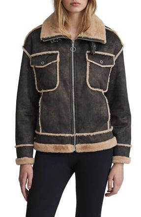 NVLT Faux Fur Trim Faux Suede Biker Jacket in Chocolate at Nordstrom Rack, Size X-Large