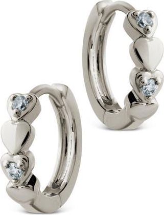 Sterling Forever Cubic Zirconia Heart Micro Hoop Earrings in Silver at Nordstrom Rack