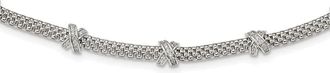 Diamond2Deal Sterling Silver Polished Cubic Zirconia Xs Necklace 18