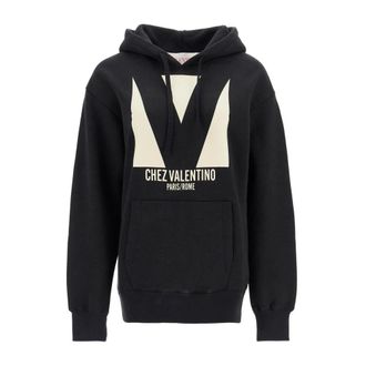 Valentino Garavani Hoodies, female, Black, Size: XS Chez Valentino Graphic Hoodie