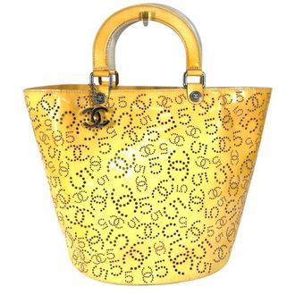 Chanel Yellow Patent Leather Handbag Tote Bag (Pre-Owned)