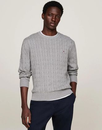 Tommy Hilfiger Mens Tommy Hilfiger Classic Cable Mens Crew Jumper - Medium Grey Heather - Size: 42