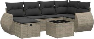 vidaXL Vidaxl - Set De Sof&aacute;s De Jard&iacute;n 7 Piezas Con Cojines Rat&aacute;n Pe Gris