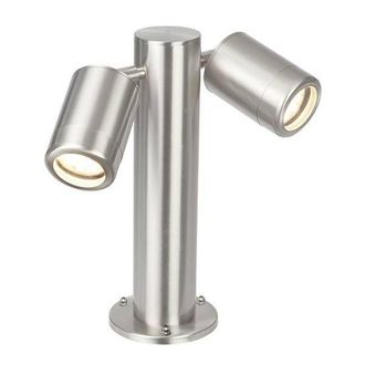 Netlighting Atlantis 2 Light Outdoor Coastal Bollard Post Marine Grade Brushed Stainless Steel Glass IP65 GU10 in Grey