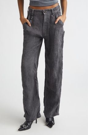 R13 Linen & Cotton Carpenter Pants in Charcoal Grey Linen at Nordstrom, Size 27