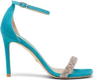Stuart Weitzman Sandaal met hoge hak en kristallen - Dames - Sandalen met hakken - Blauw - 38 EU - Su&egrave;de - Schoenen
