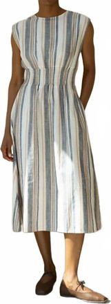 Beaumont Organic Ottillie May Midi Dress In Beige Striped
