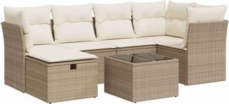 vidaXL Vidaxl - Set Sof&aacute;s De Jard&iacute;n 7 Piezas Y Cojines Rat&aacute;n Sint&eacute;tico Beige