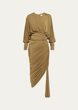 Et Ochs Gaia Draped Blouson Matte Jersey Midi Dress