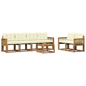 vidaXL Conjunto De Sof&aacute;s De Exterior Con Coj&iacute;n 7 Pcs Natural Y Crema Vidaxl