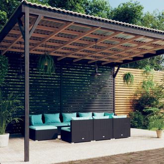 vidaXL Set De Muebles De Jard&iacute;n 10 Pzas Cojines Rat&aacute;n Sint&eacute;tico Negro Vidaxl