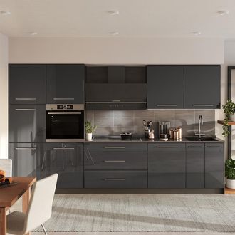 Vicco Mueble De Cocina Fame-line, Antracita Alto Brillo/antracita, 340 Cm, Et Roble, Vicco