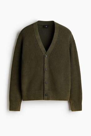 H&M Gerippter Baumwollcardigan in Relaxed Fit - Green