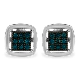 House of Brilliance Silver Rose Blue Diamond Square Stud Earring in White at Nordstrom