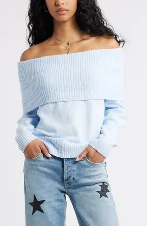 BP. Boucl&eacute; Off the Shoulder Sweater in Blue Bird at Nordstrom Rack, Size Medium