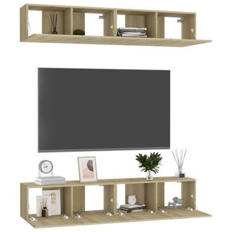 Berkfield Home TV Cabinets 4 pcs Sonoma Oak 80x30x30 cm Engineered Wood in Light Tan | Size: 80 x 30 x 30 cm