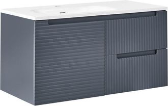 Beliani Mueble De Ba&ntilde;o Suspendido Con Lavabo Frente De Mdf 2 Cajones 1 Estante 100 X 46 Cm Gris Grafito Vala