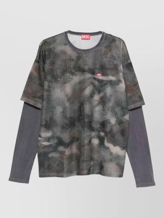 Diesel camouflage mesh long sleeve layered t shirt