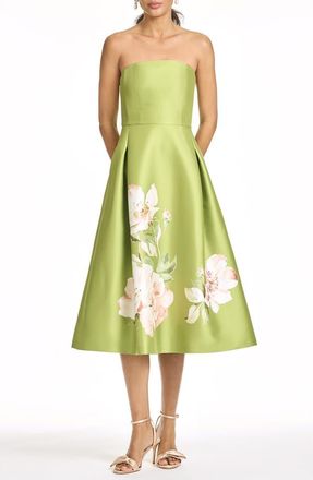 Sachin & Babi hay Placed Floral Strapless Cocktail Midi Dress in Peridot Corsage at Nordstrom, Size 14