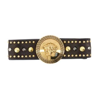 Versace Womens Leather With Gold-Tone Hardware Hair Clip Black Calfskin Pins Claws & Clips